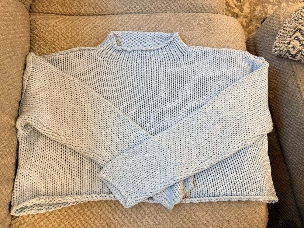 Altar'd State Light Blue Mock Neck Open Knit Sweater Medium